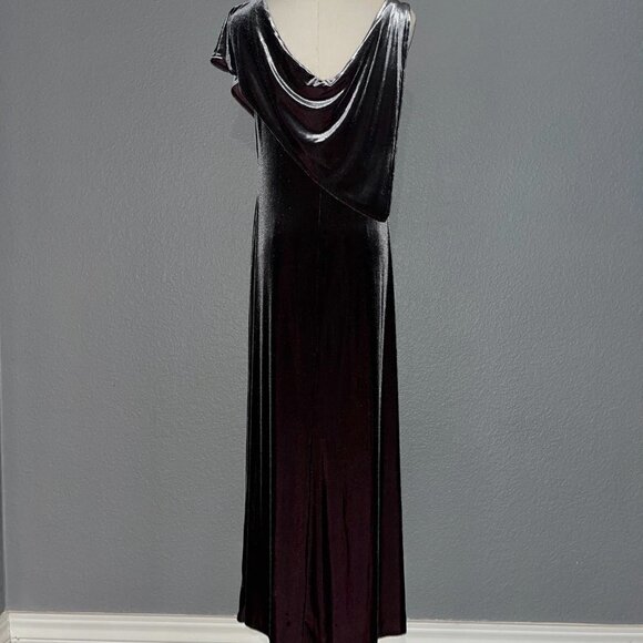 90's CACHET Shimmery Iridescent Asymmetrical Maxi Dress Formal Gown EUC Size 10 - Picture 5 of 11